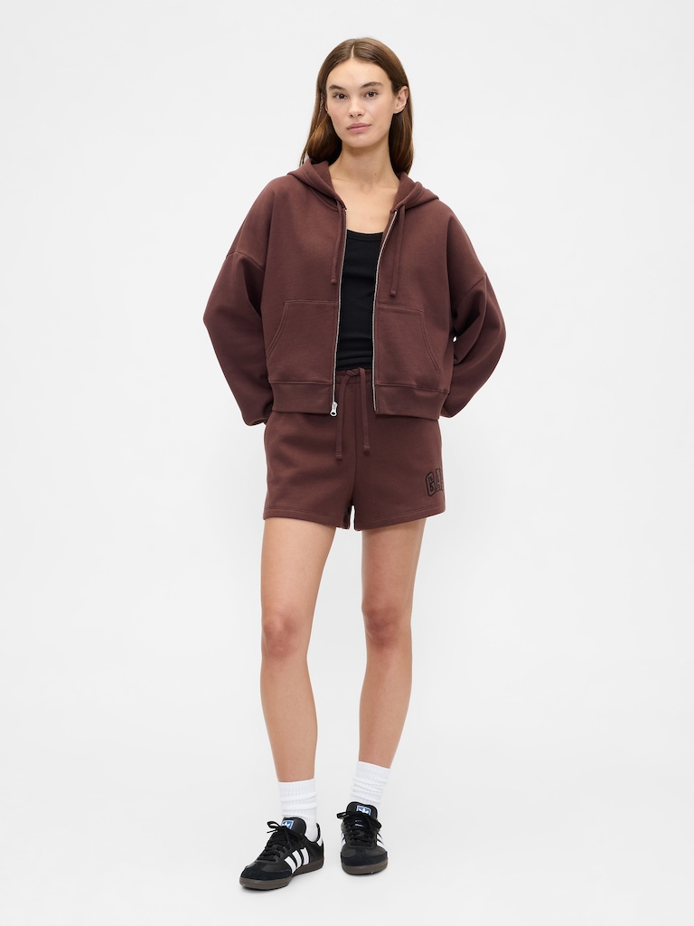 Relaxed Cropped Fleece Zip Hoodie