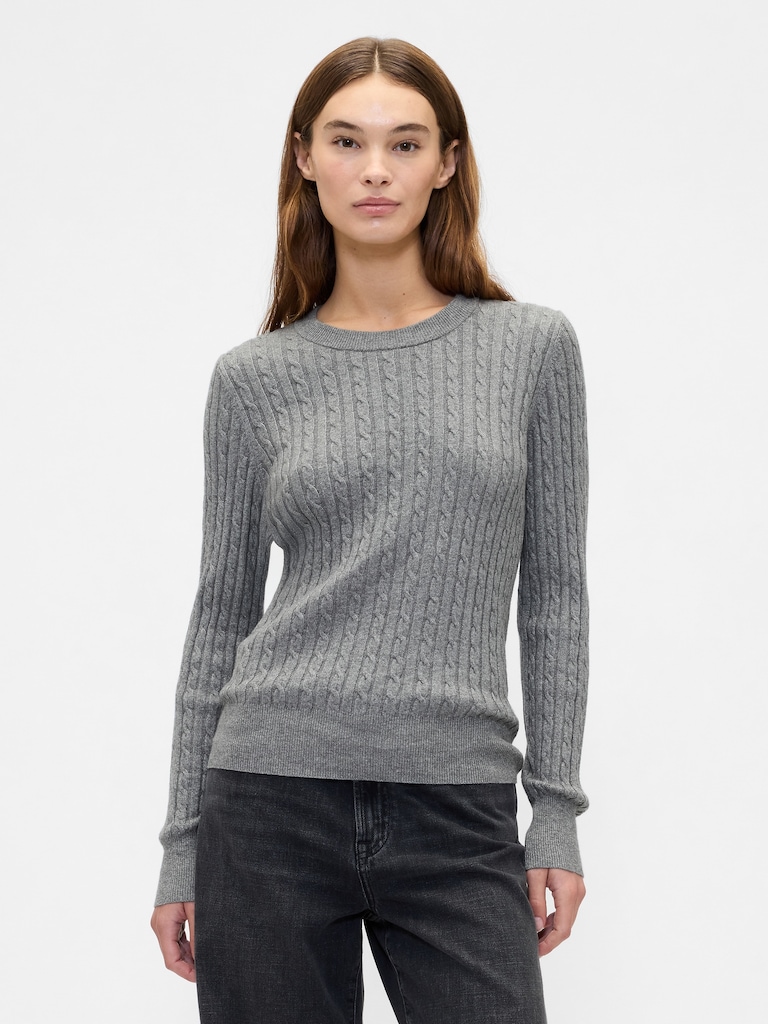 CashSoft Cable-Knit Crewneck Sweater