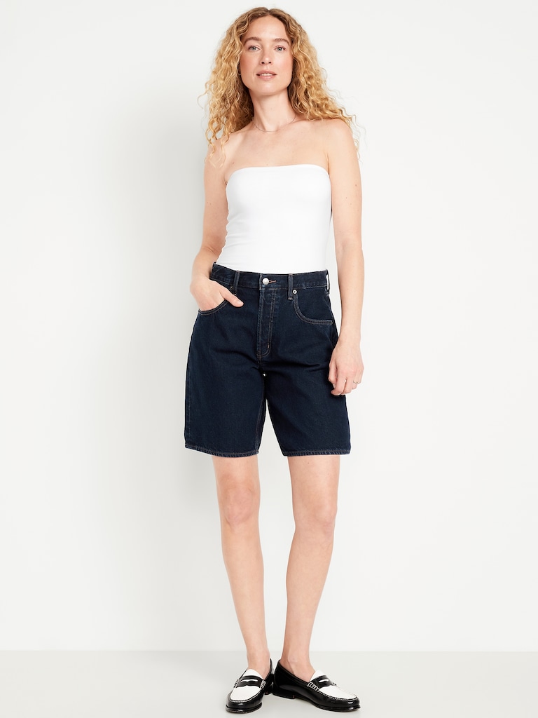 Mid-Rise Baggy Jean Bermuda Shorts -- 9-inch inseam