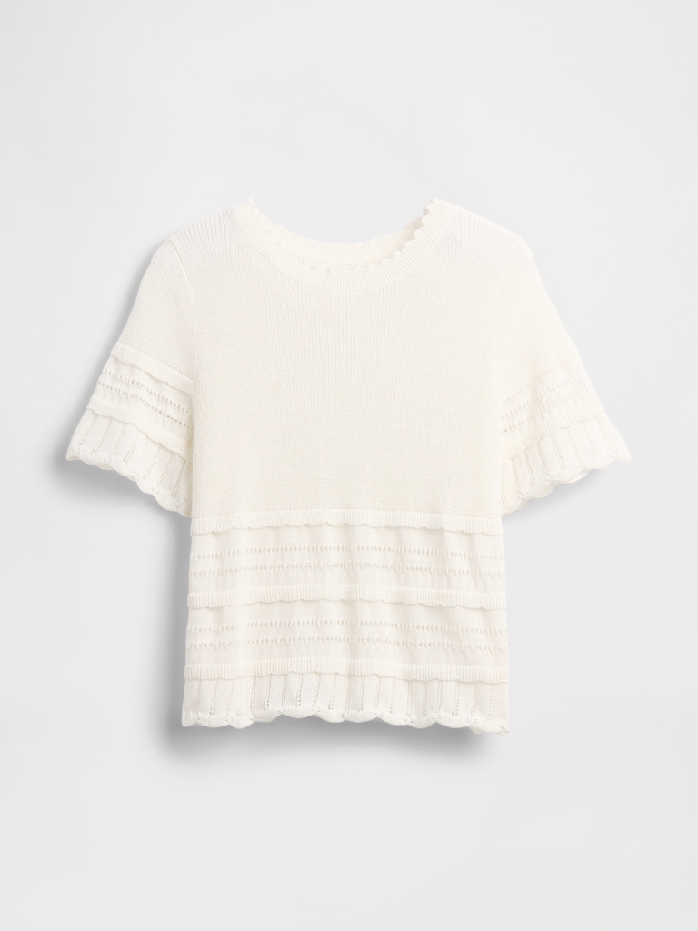 Linen-Blend Pointelle Sweater Crop Top