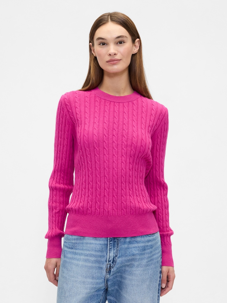 CashSoft Cable-Knit Crewneck Sweater