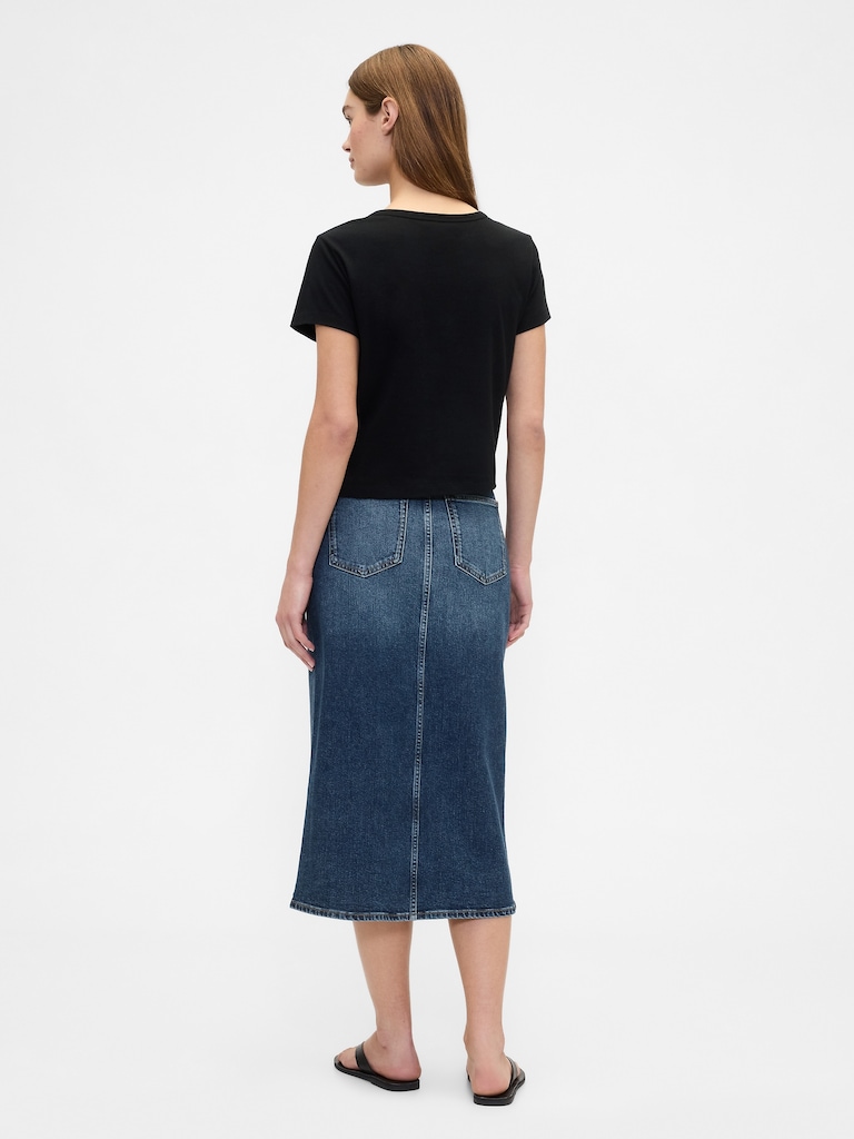 Denim Midi Pencil Skirt