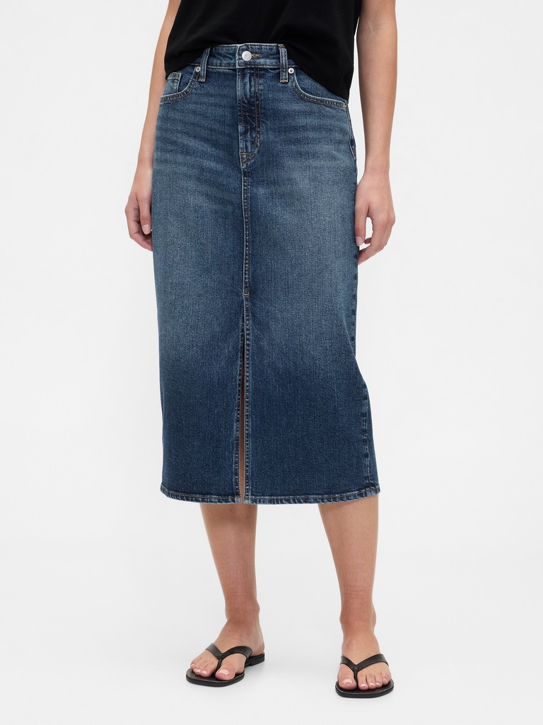 Denim Midi Pencil Skirt
