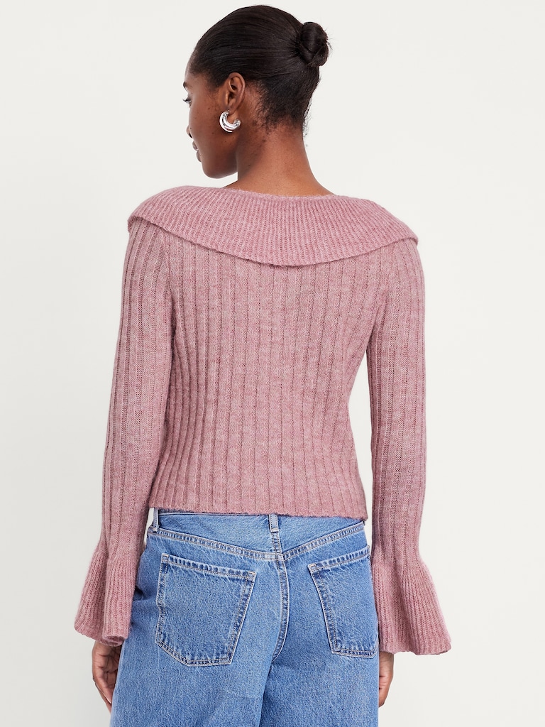 Wool-Blend Ruffle Tie-Front Cropped Cardigan