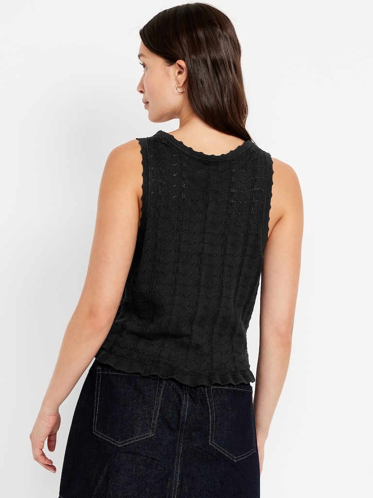 Sleeveless Pointelle Cropped Henley Top