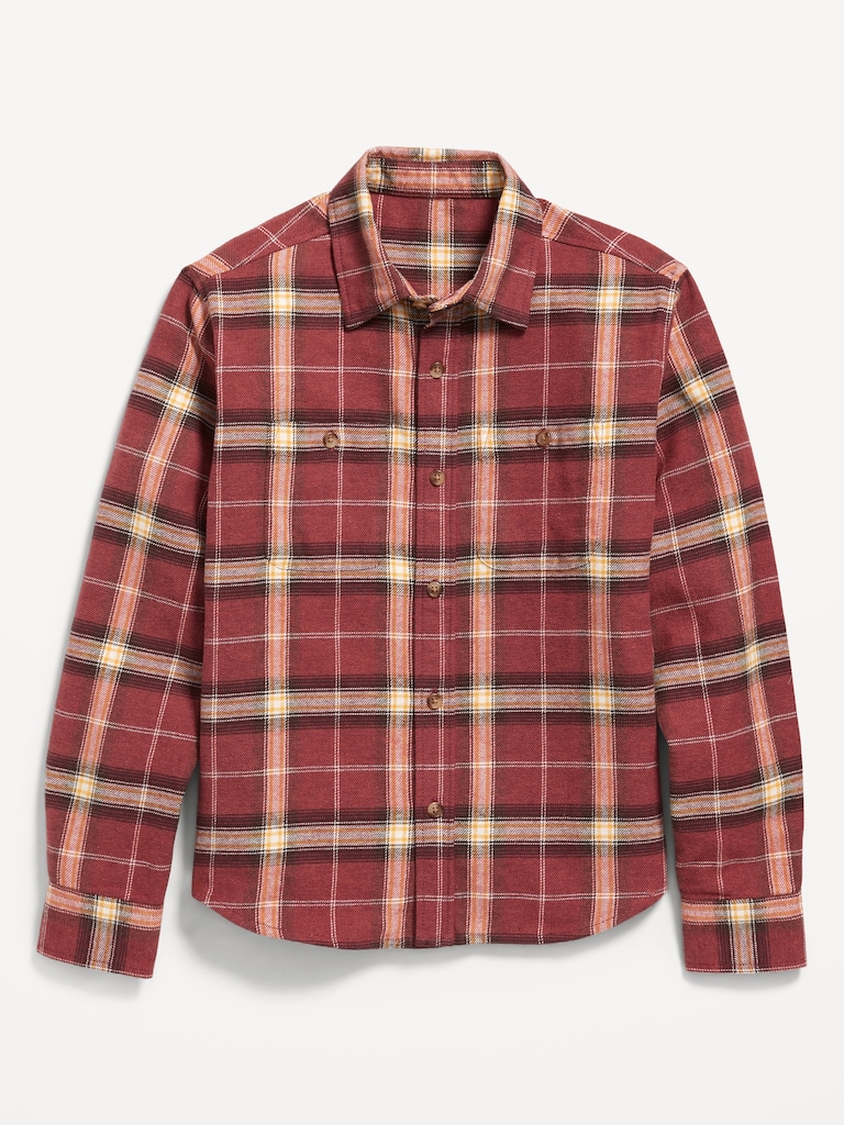Long-Sleeve Pocket Plaid Flannel Shirt for Boys