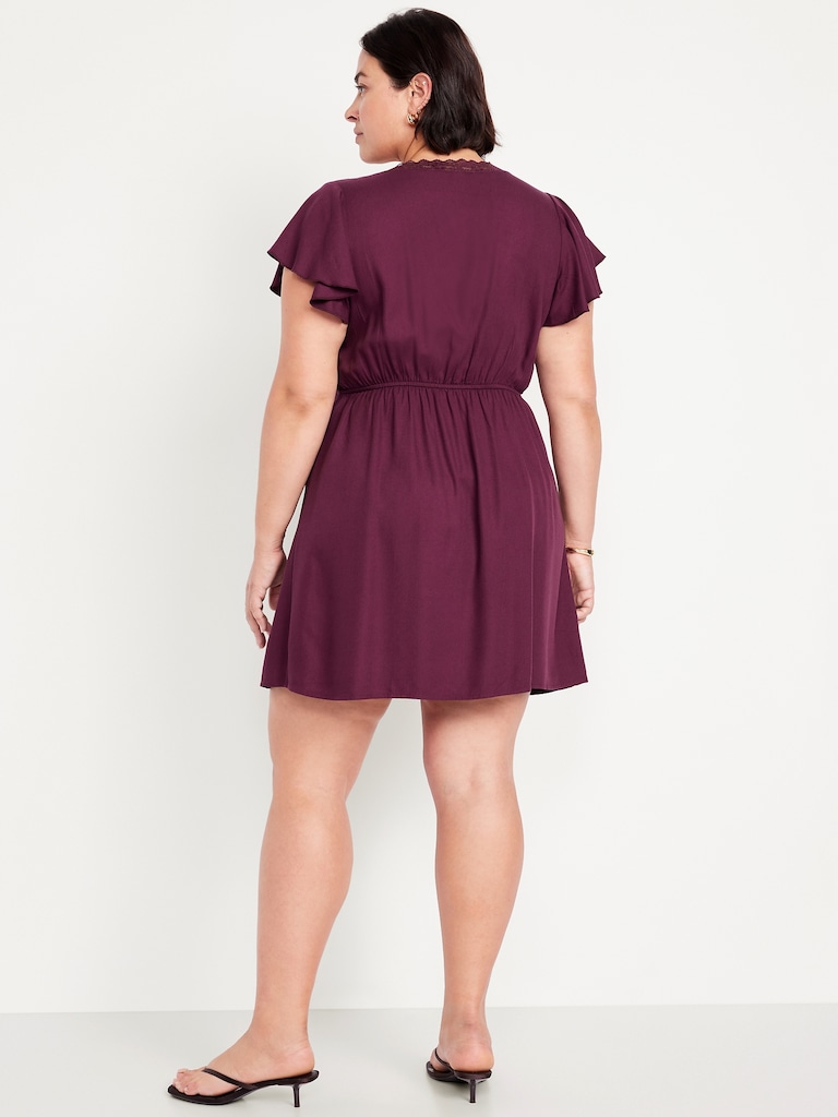 Fit & Flare Crepe Lace-Trim Mini Dress
