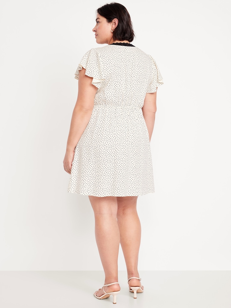 Fit & Flare Crepe Lace-Trim Mini Dress