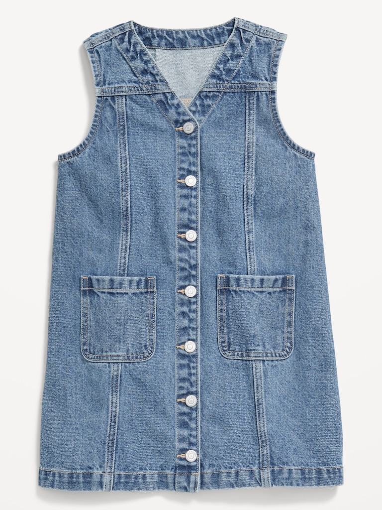 Sleeveless Pocket Jean Dress for Girls