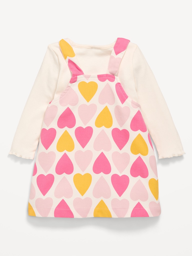 Long-Sleeve Ribbed T-Shirt and Twill Dress Set for Baby