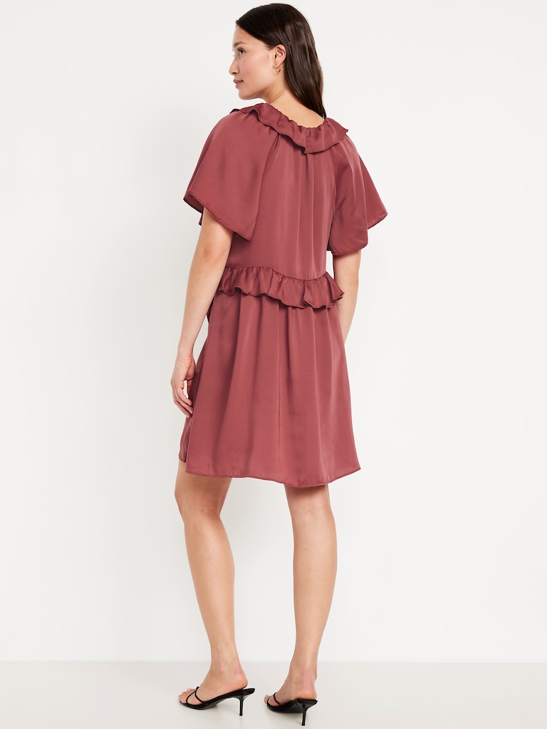 Satin Ruffle Mini Dress