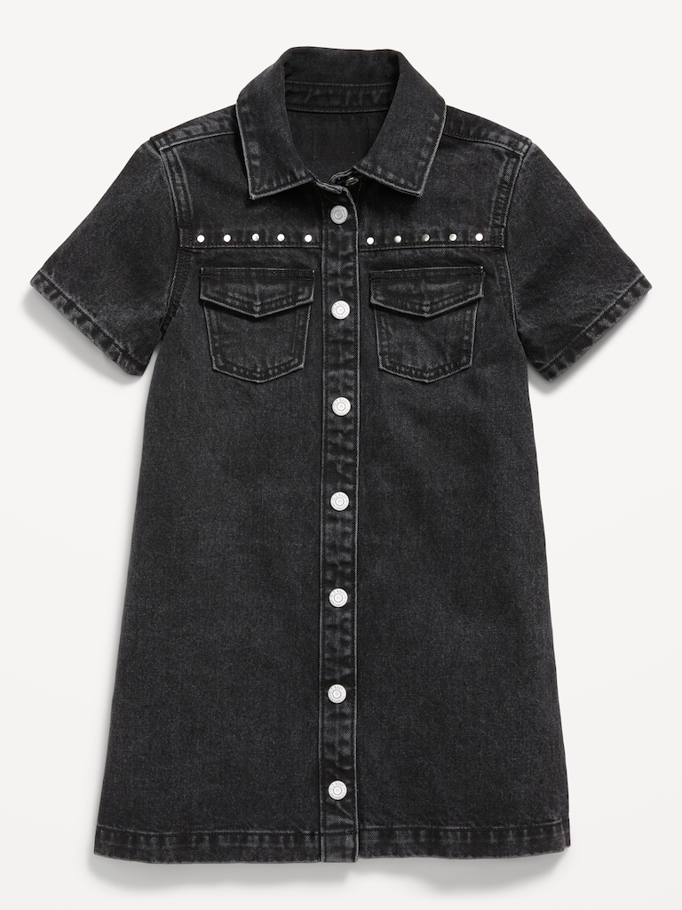 Studded Pocket Jean Shirt Dress for Girls