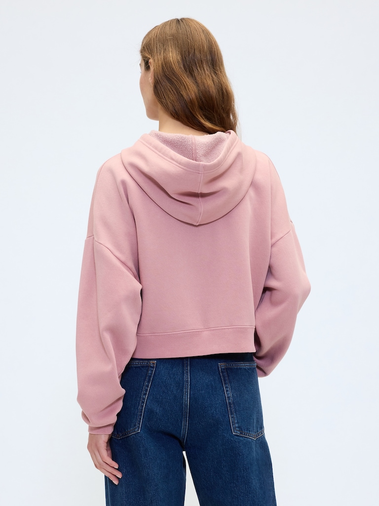 Relaxed Cropped Fleece Zip Hoodie