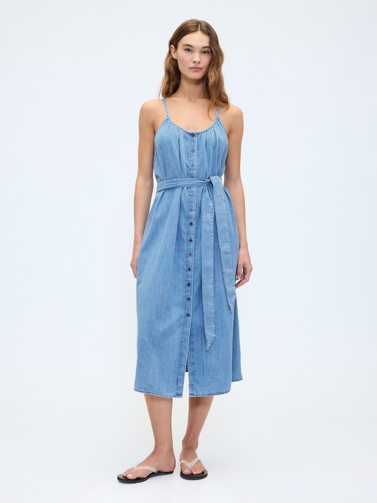 Belted Denim Midi Dress