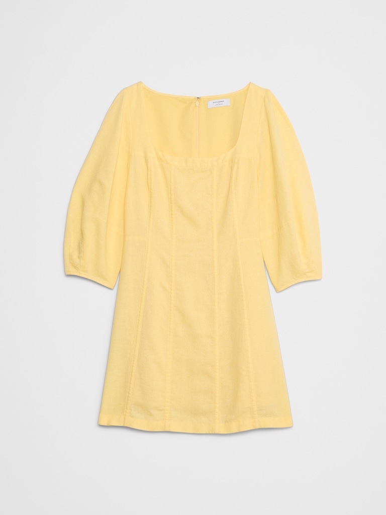 Linen-Blend Seamed Mini Dress