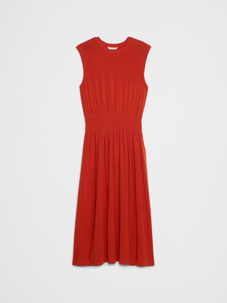 Knit Banded-Waist Midi Dress