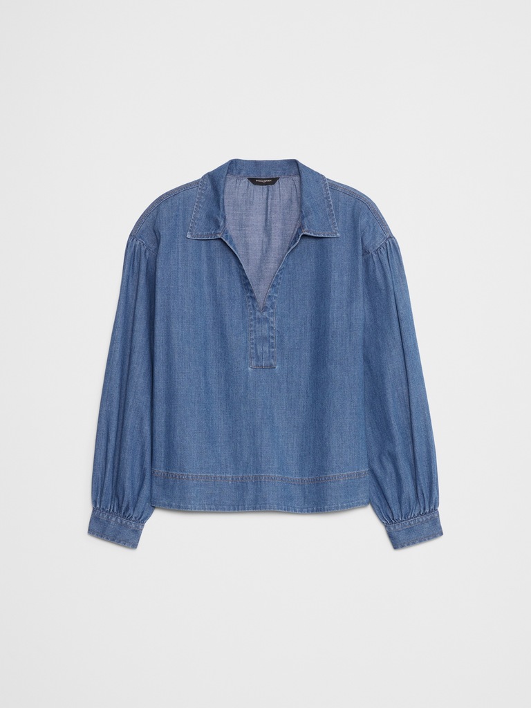 Denim Johnny-Collar Top