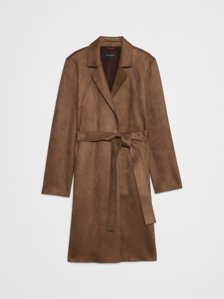 Vegan Suede Long Wrap Coat