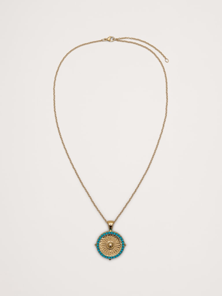 Wanderlust Sunflower Small Embellished Coin with Chain by Jane Win