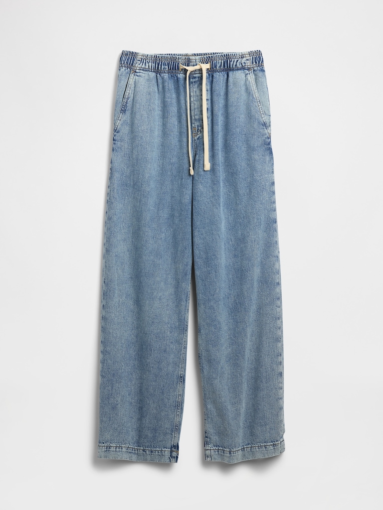 High Rise Pull-On Wide-Leg Jeans