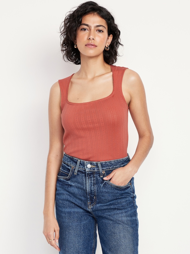 Trapeze-Neck Pointelle Top