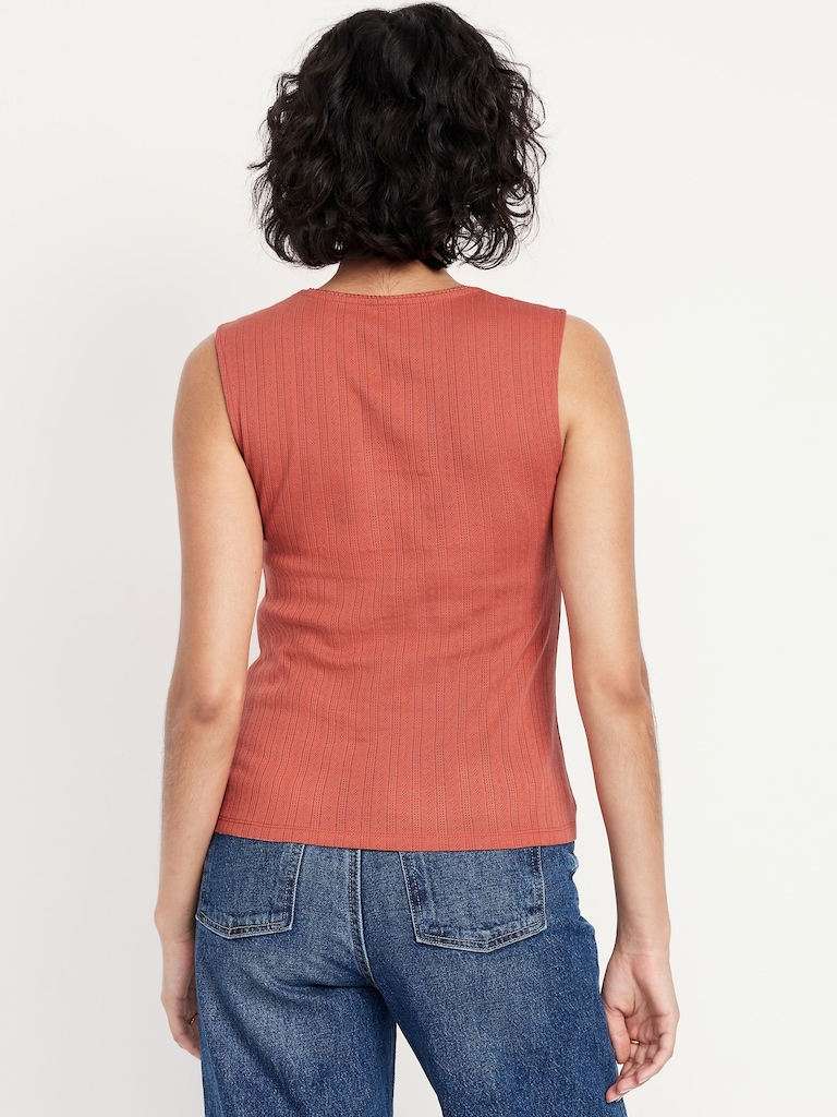 Trapeze-Neck Pointelle Top