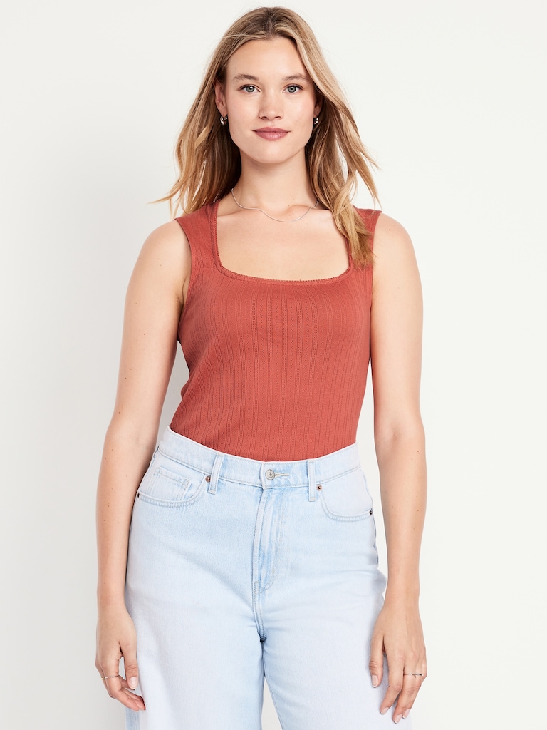 Trapeze-Neck Pointelle Top