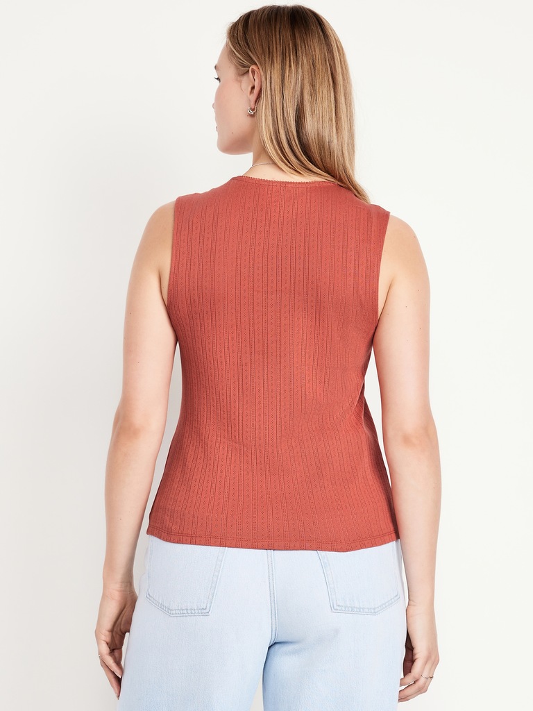 Trapeze-Neck Pointelle Top