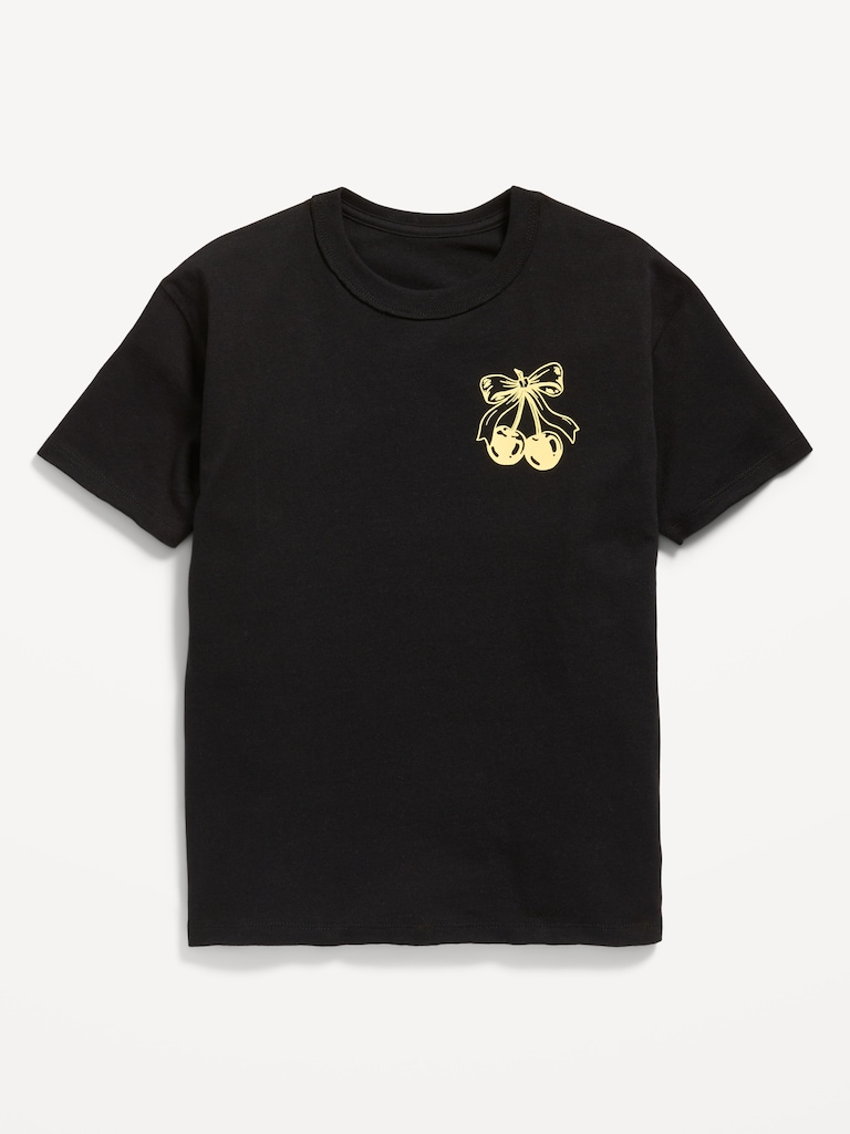 Oversized Short-Sleeve Logo-Graphic Raw-Edge T-Shirt for Girls