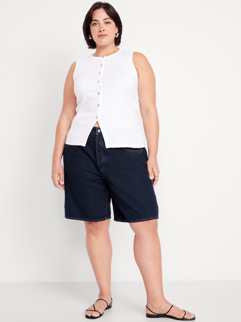 Mid-Rise Baggy Jean Bermuda Shorts -- 9-inch inseam