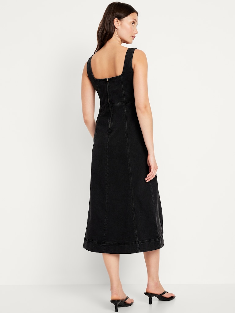 Fit & Flare Sleeveless Denim Midi Dress