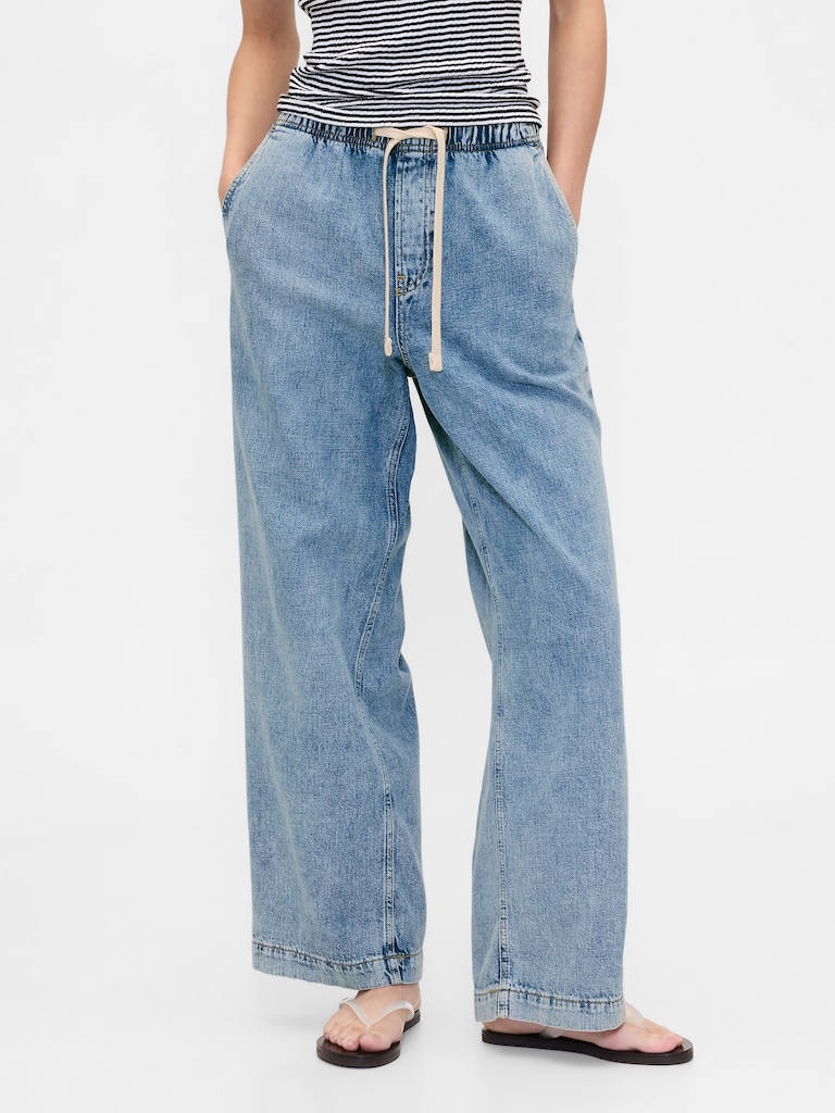 High Rise Pull-On Wide-Leg Jeans