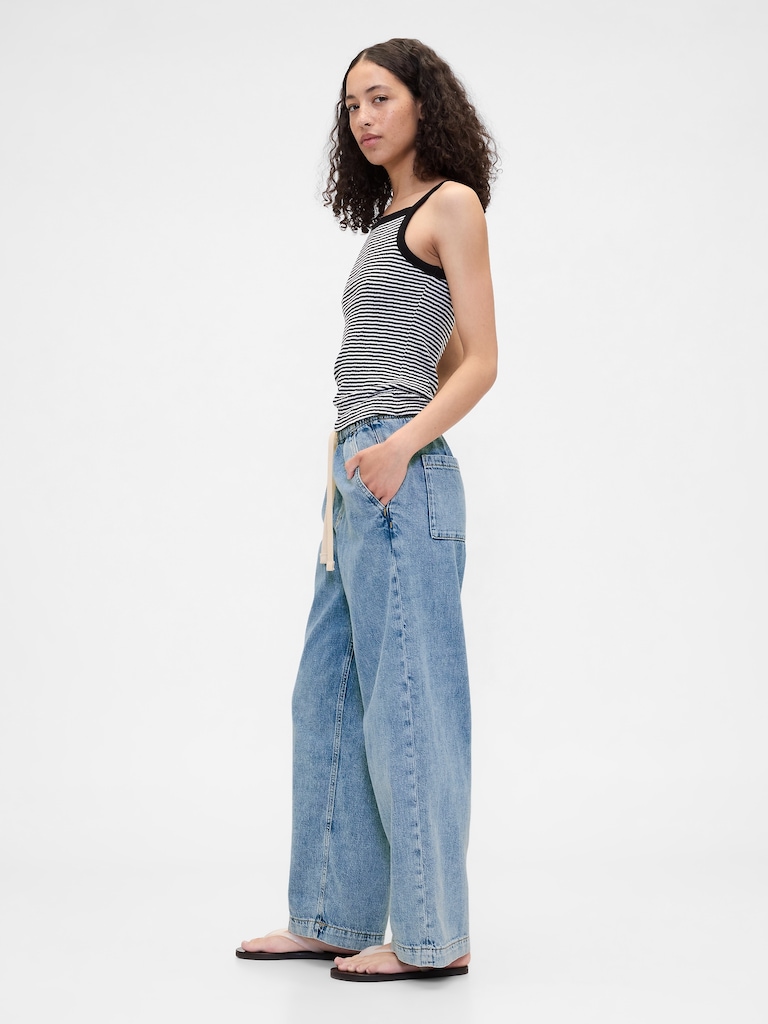High Rise Pull-On Wide-Leg Jeans
