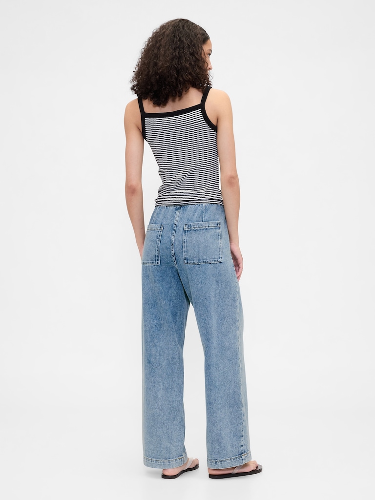 High Rise Pull-On Wide-Leg Jeans