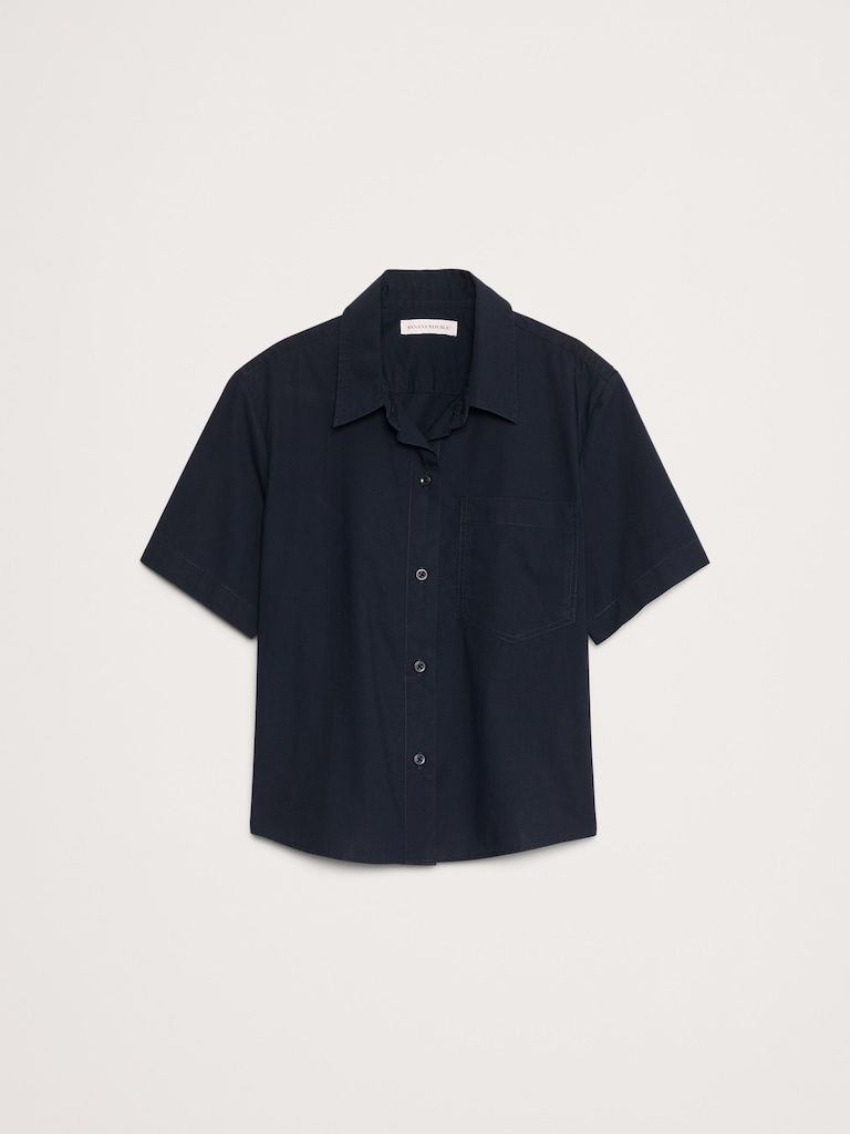 Boxy Cotton Poplin Short-Sleeve Shirt