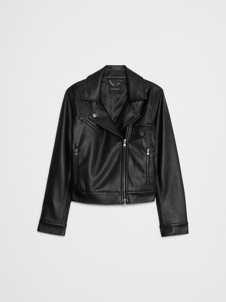Vegan Leather Cropped Moto Jacket