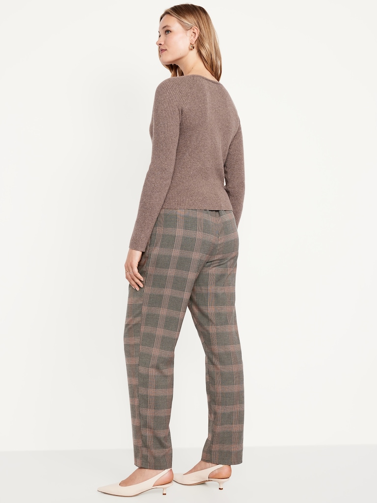 High-Waisted Billie Straight Plaid Ankle Trouser