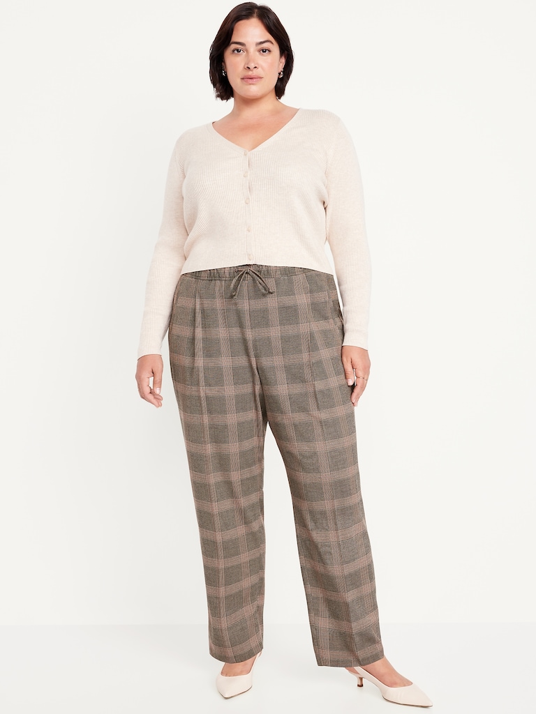 High-Waisted Billie Straight Plaid Ankle Trouser
