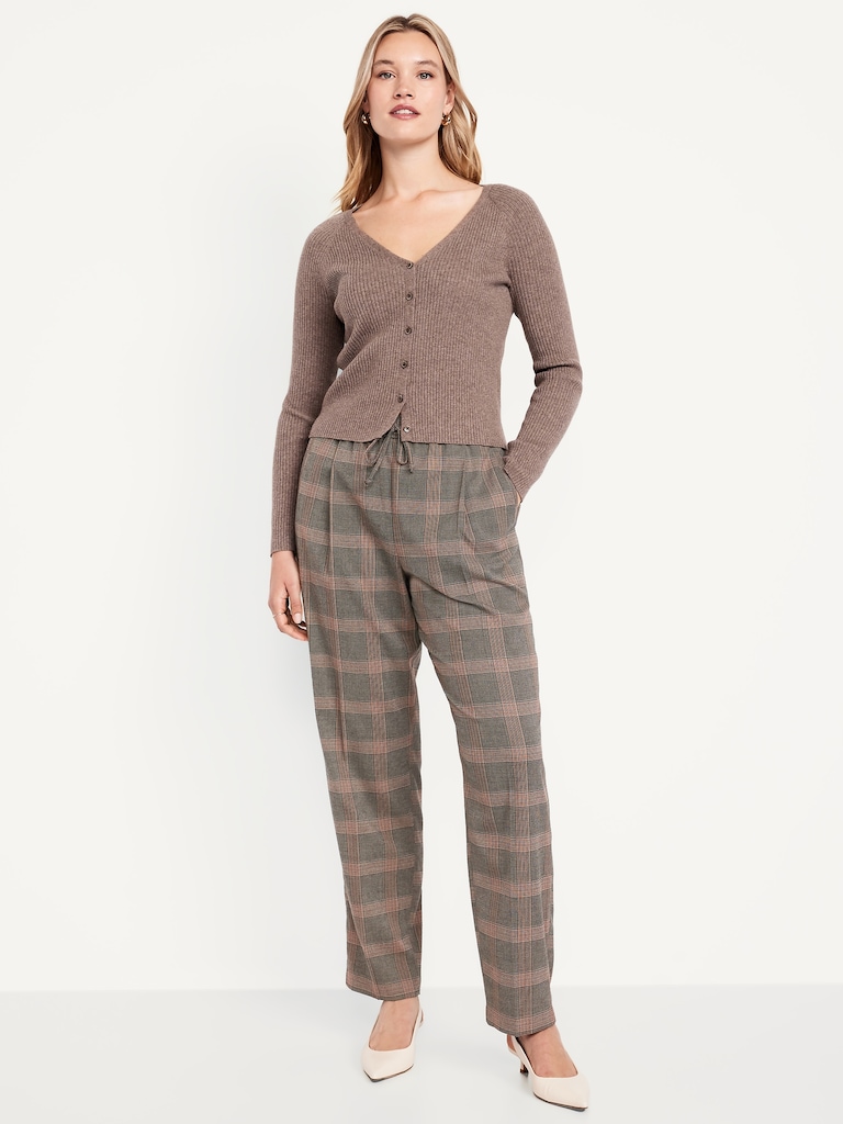 High-Waisted Billie Straight Plaid Ankle Trouser