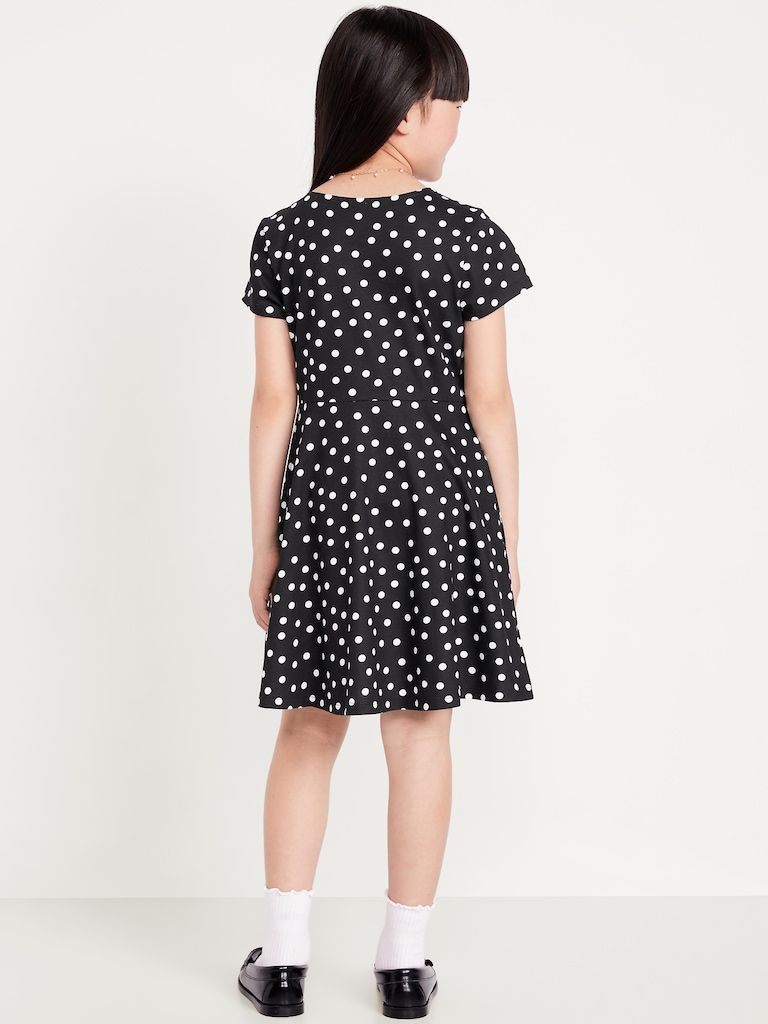 Printed Short-Sleeve Fit and Flare Dress for Girls