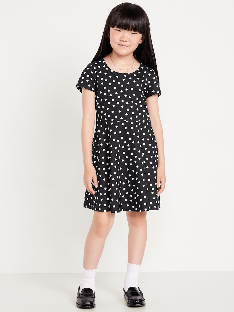 Printed Short-Sleeve Fit and Flare Dress for Girls