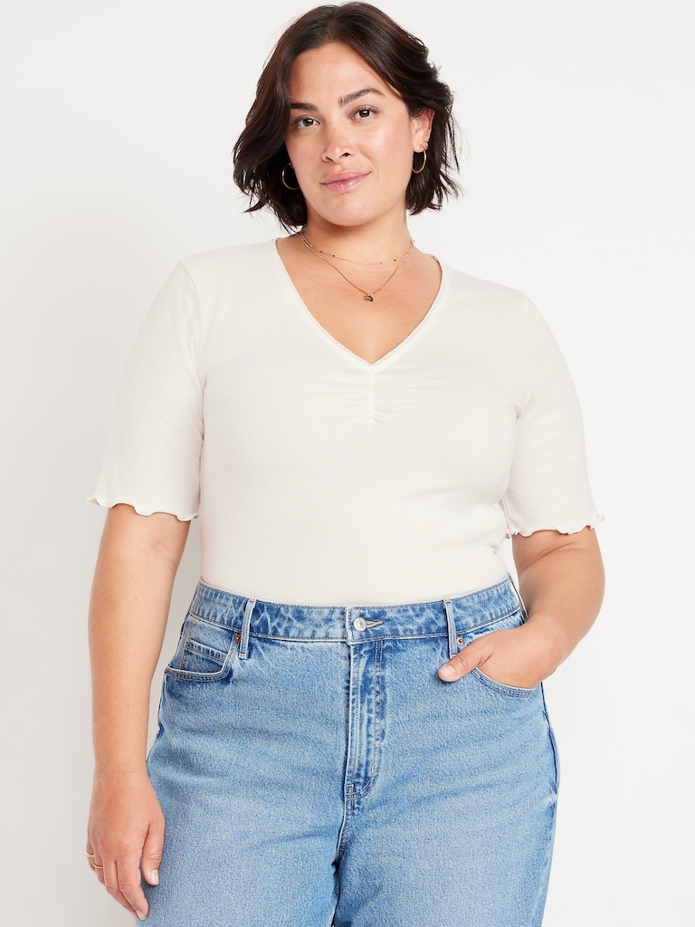 Ruffle-Trim Ribbed Top