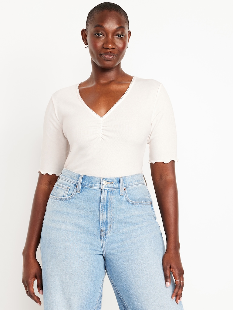 Ruffle-Trim Ribbed Top