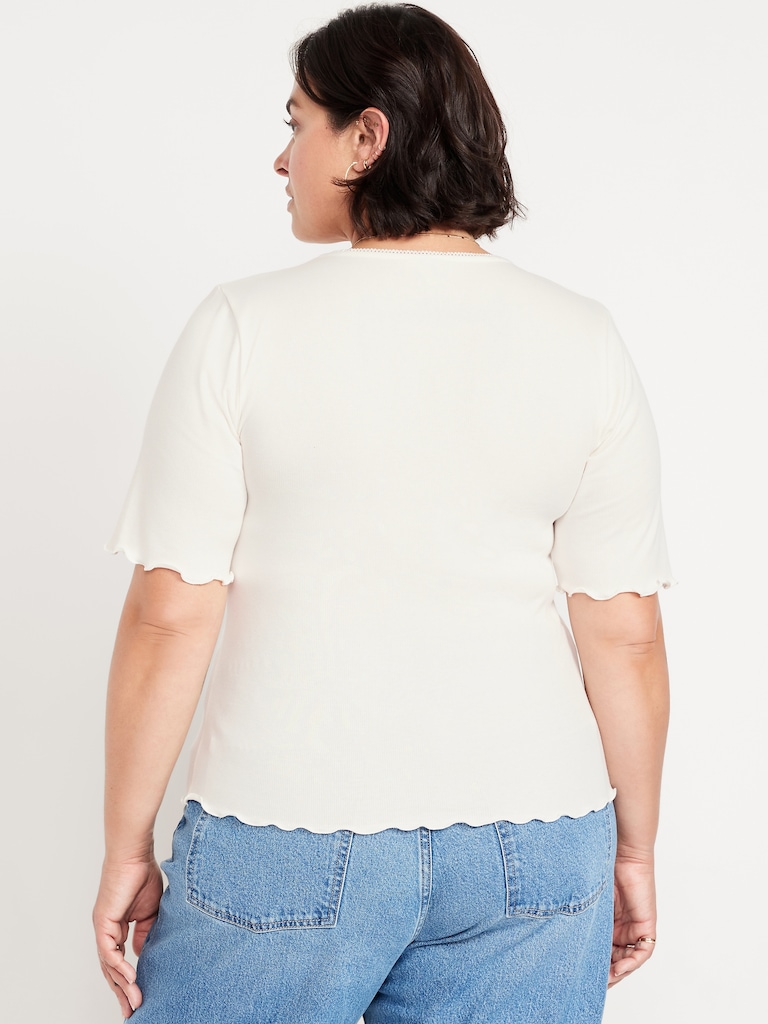 Ruffle-Trim Ribbed Top