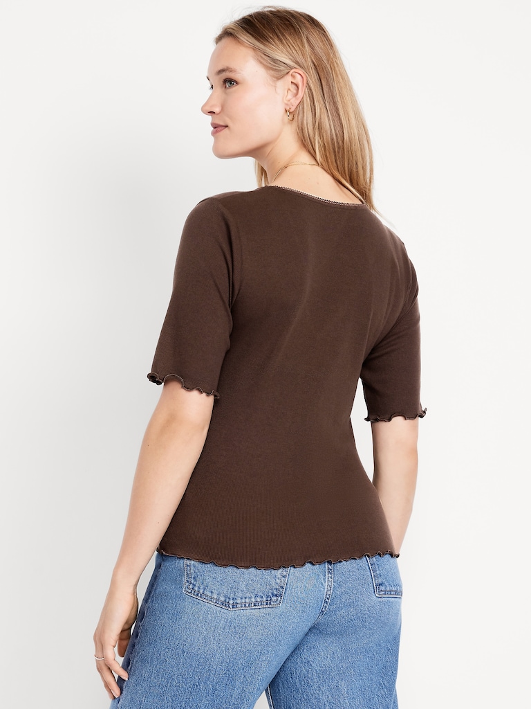 Ruffle-Trim Ribbed Top