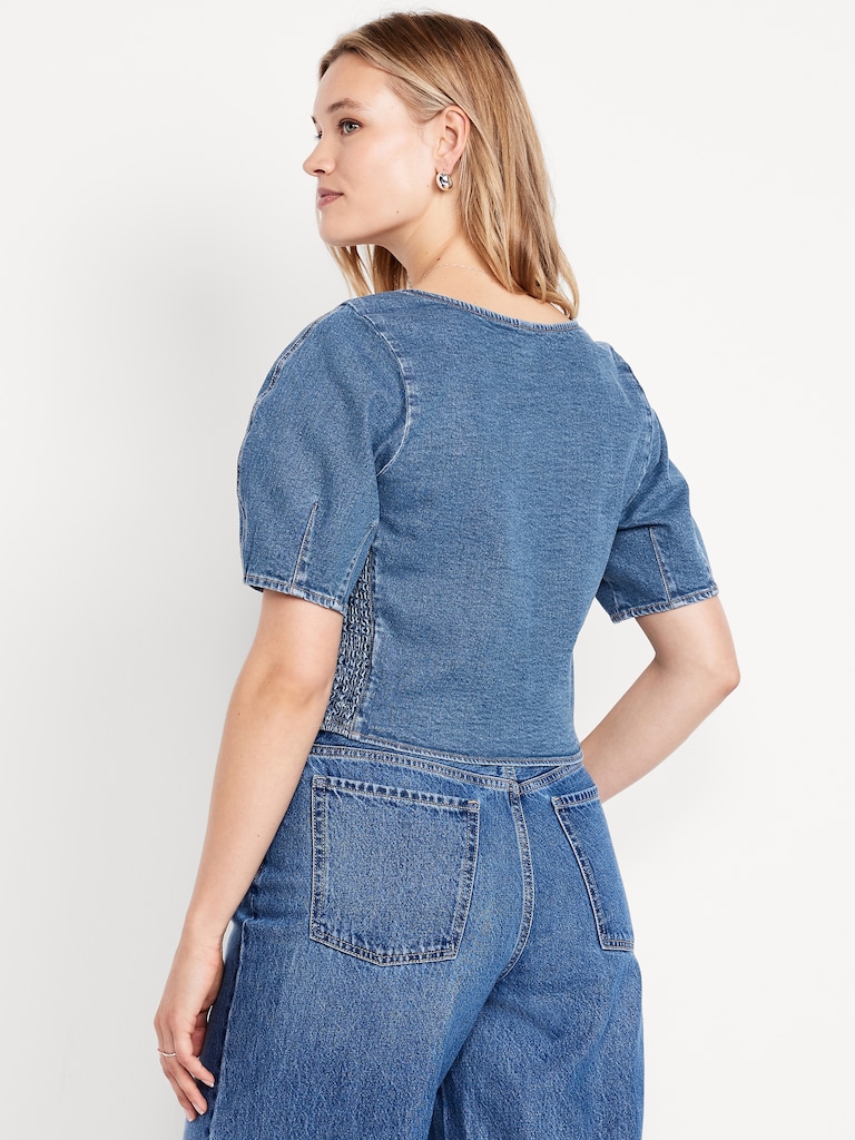 Square-Neck Denim Cropped Top