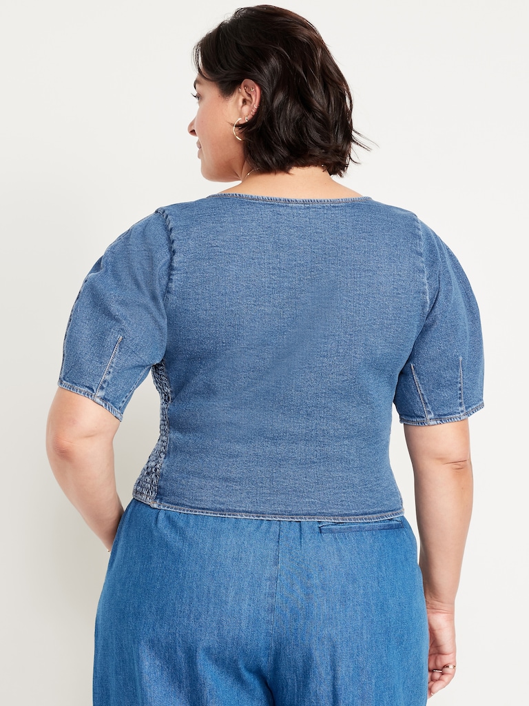 Square-Neck Denim Cropped Top