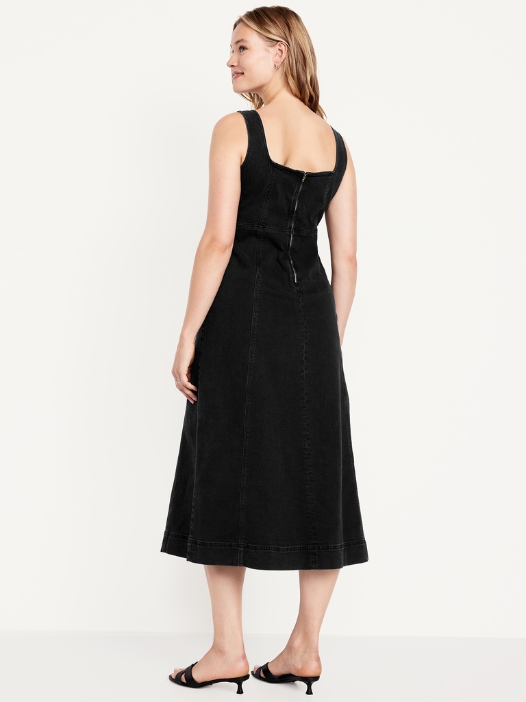 Fit & Flare Sleeveless Denim Midi Dress