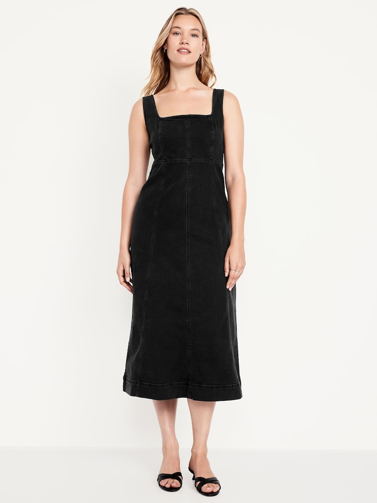 Fit & Flare Sleeveless Denim Midi Dress