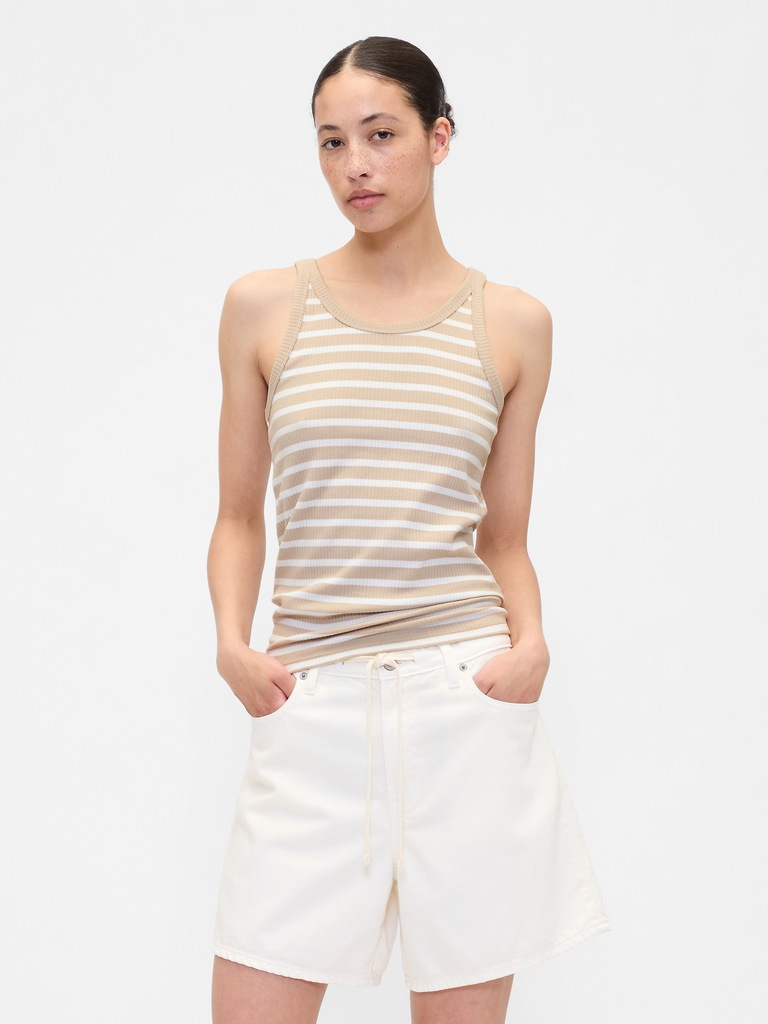 Ribbed Stripe High-Neck Tank